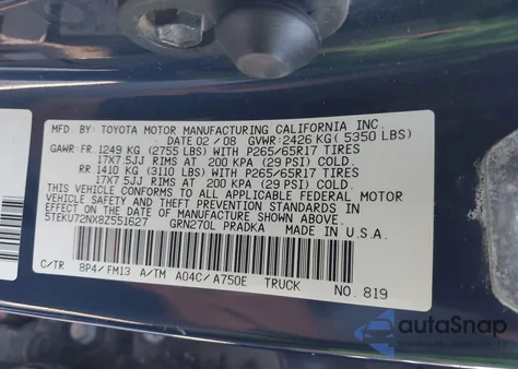 2008 Toyota Tacoma Prerunner V6 z USA, uszkodzony, nr VIN 5TEKU72NX8Z551627